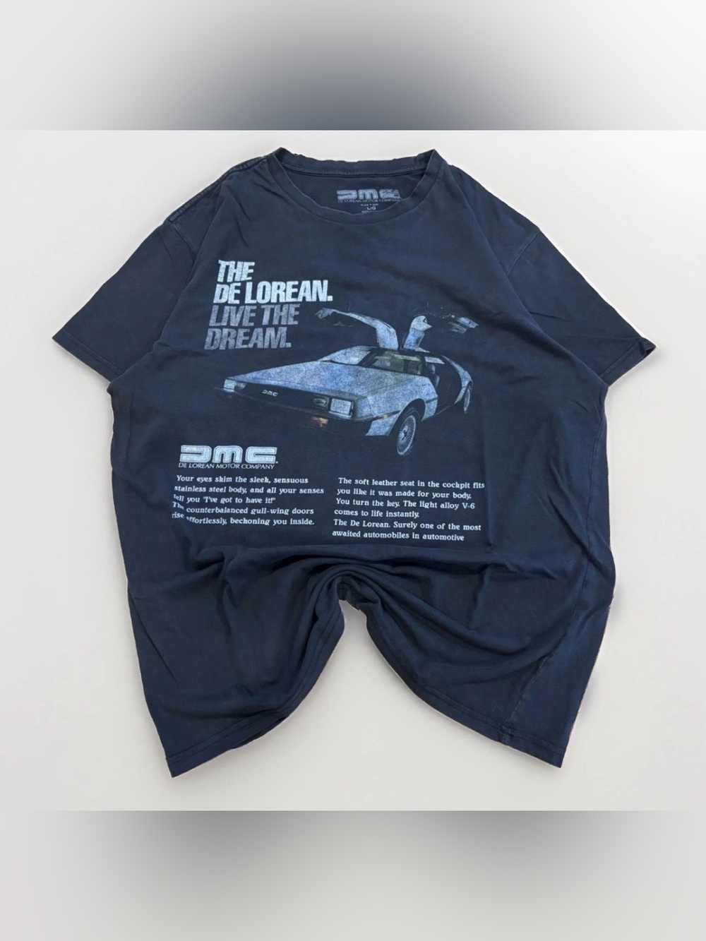 DMC Delorean T-Shirt Size Large Black Back To The Future Tee Cars Rare 80s